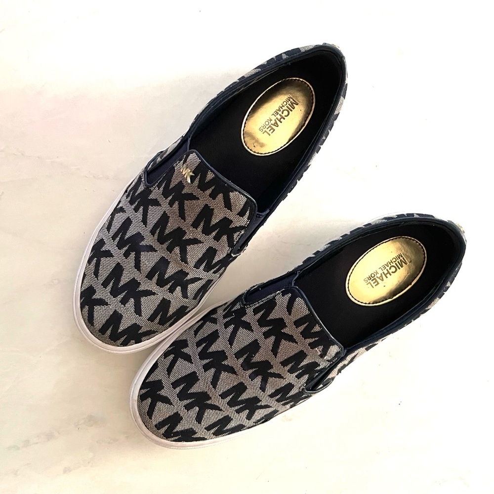 Michael Kors Blue White Slip-On Logo Sneakers Sz 8